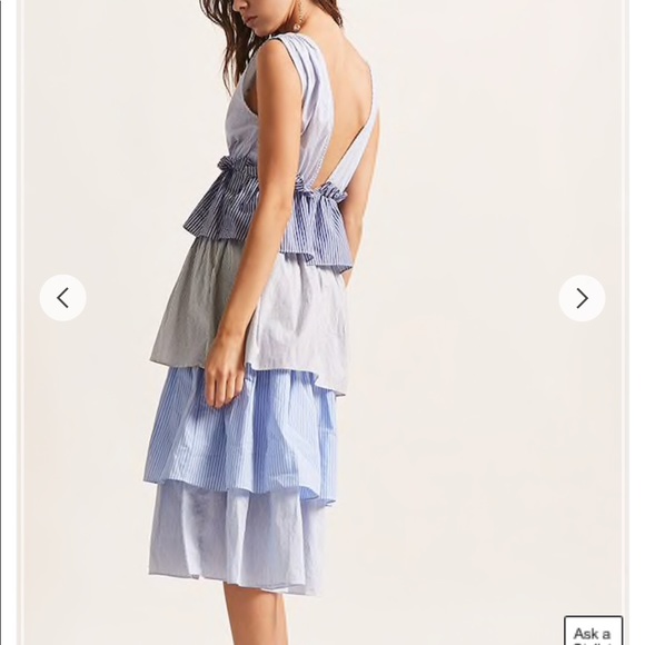 NWT Blue Stripe Tiered Midi Dress - Picture 2 of 12